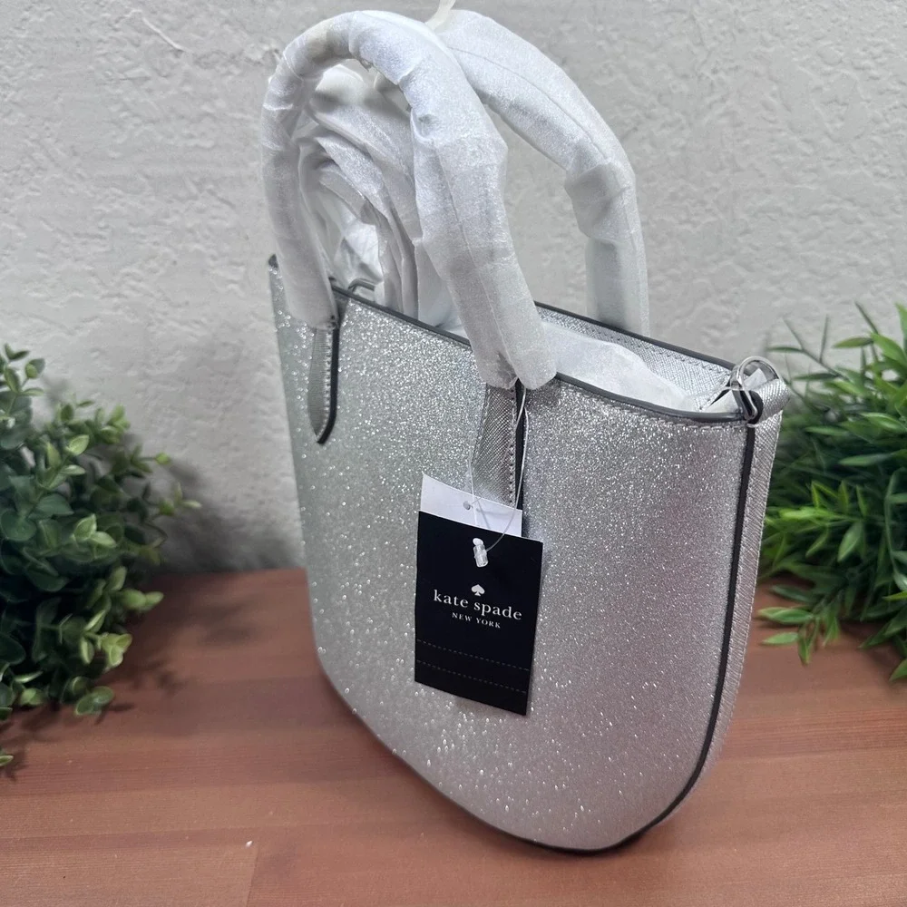 Kate Spade Glimmer Lunar Light Silver Glitter Mixed Medium Satchel Bag